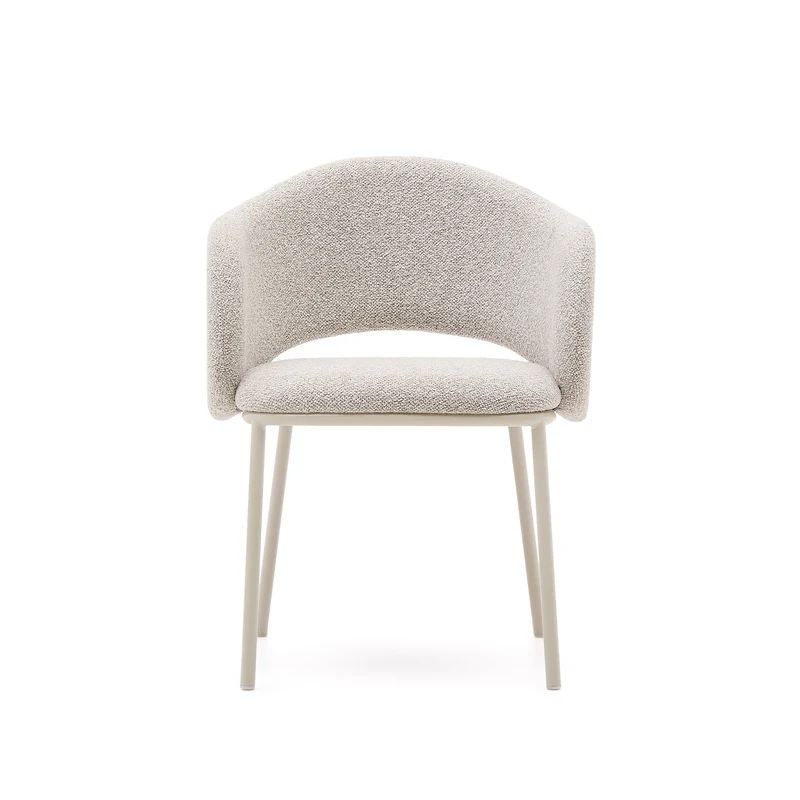 Maina chair in thick beige chenille and steel legs in a beige finish, FSC Mix Credit