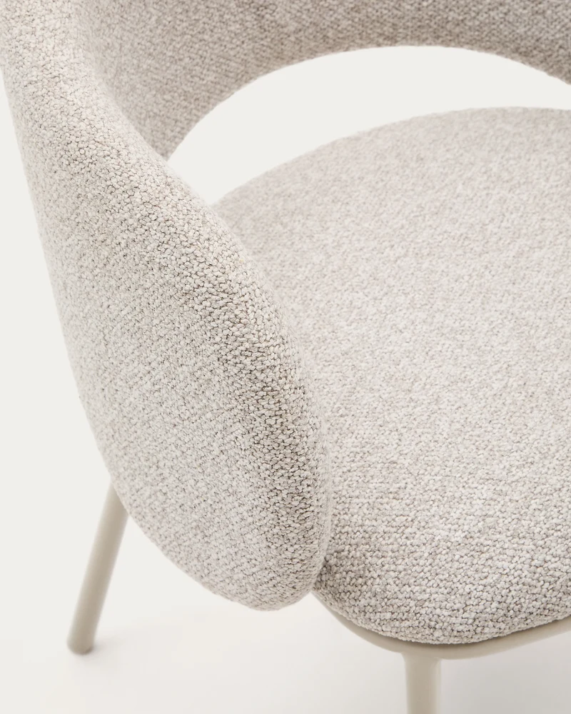 Maina chair in thick beige chenille and steel legs in a beige finish, FSC Mix Credit