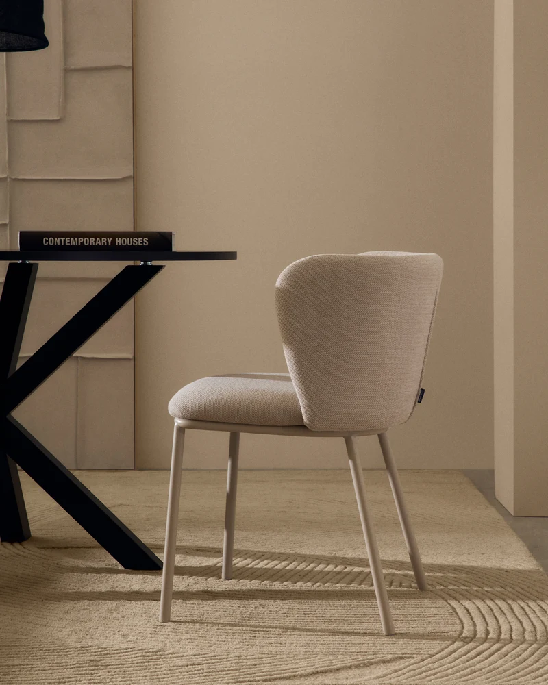 Ciselia chair in beige chenille and beige legs
