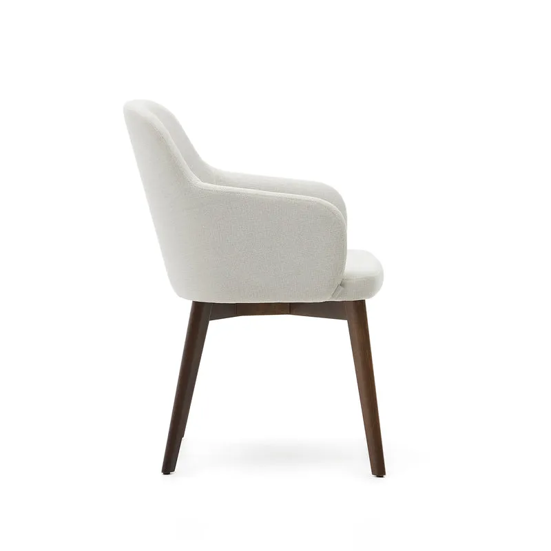 Nelida chair in beige chenille and solid beech wood in a walnut finish