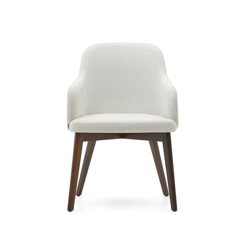 Nelida chair in beige chenille and solid beech wood in a walnut finish