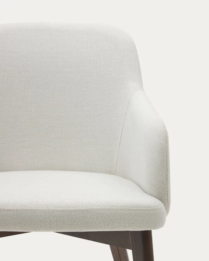 Nelida chair in beige chenille and solid beech wood in a walnut finish