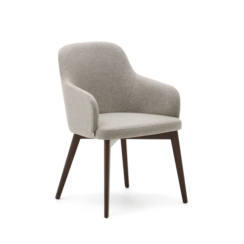Nelida chair in brown chenille and solid beech wood in a walnut finish