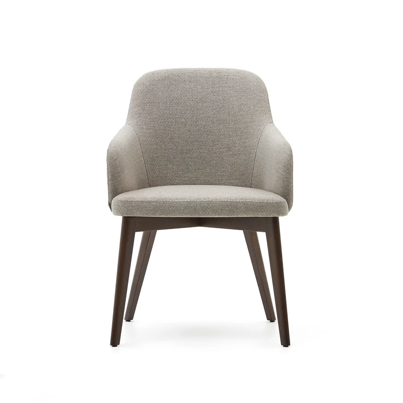 Nelida chair in brown chenille and solid beech wood in a walnut finish