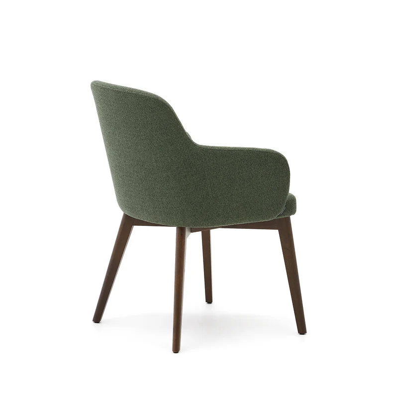 Nelida chair in green chenille and solid beech wood in a walnut finish