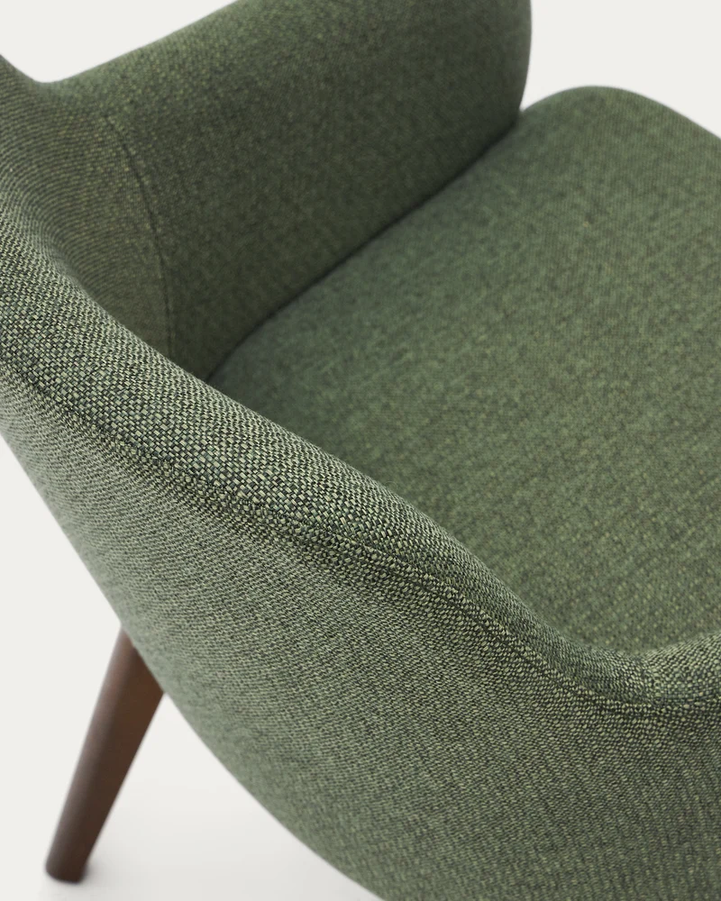 Nelida chair in green chenille and solid beech wood in a walnut finish