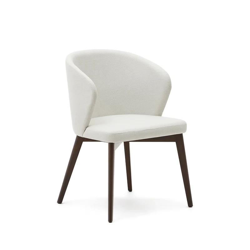 Darice chair in beige chenille and solid beech wood in a walnut finish