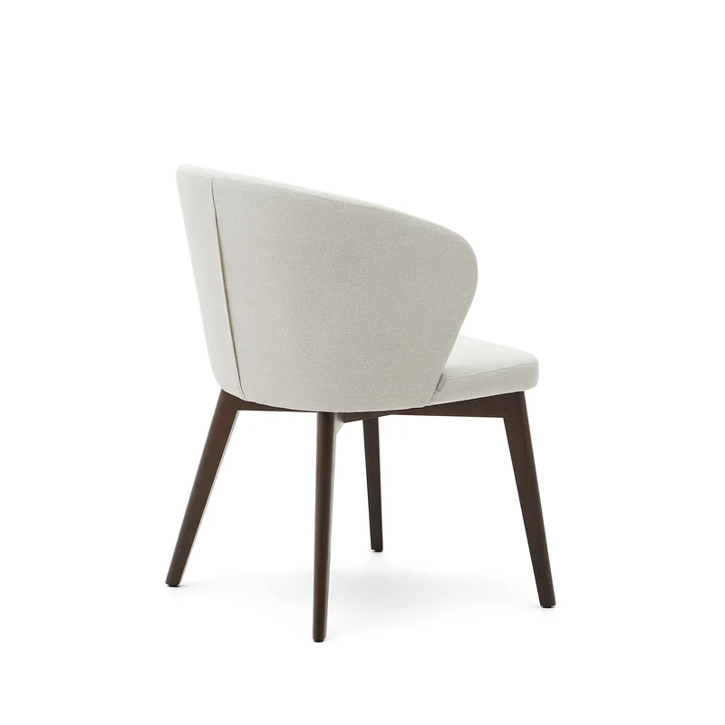Darice chair in beige chenille and solid beech wood in a walnut finish