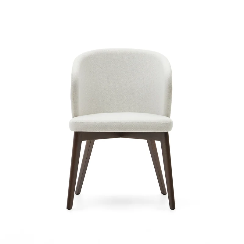 Darice chair in beige chenille and solid beech wood in a walnut finish