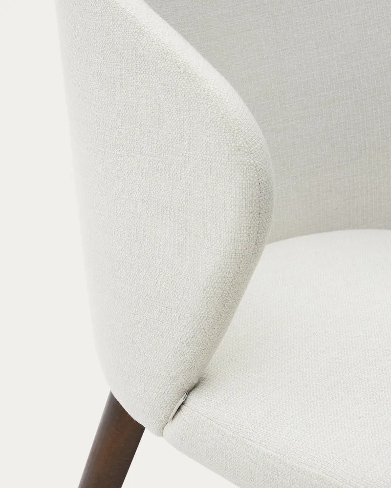 Darice chair in beige chenille and solid beech wood in a walnut finish