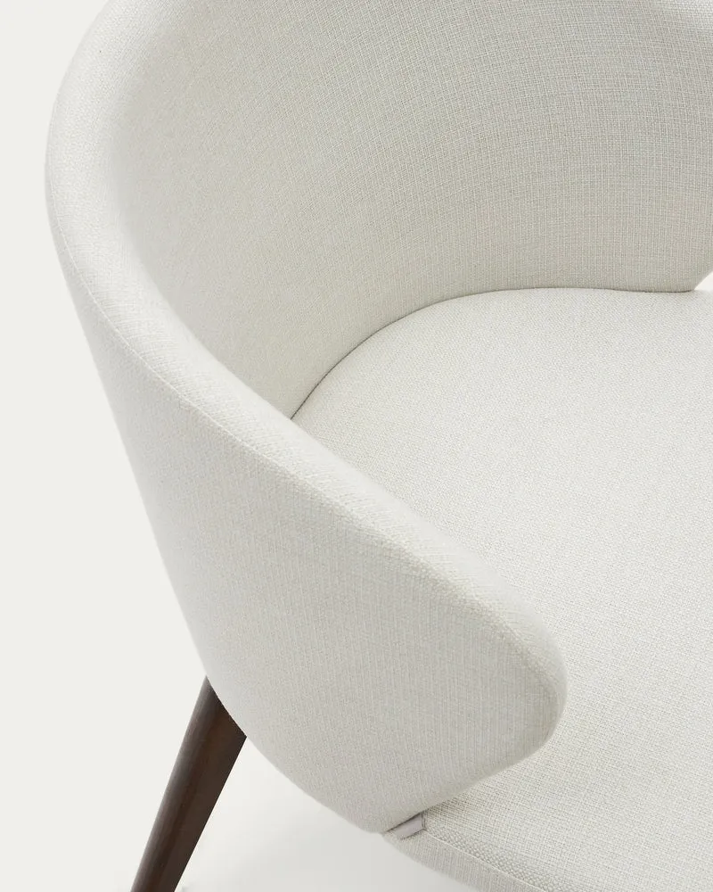 Darice chair in beige chenille and solid beech wood in a walnut finish