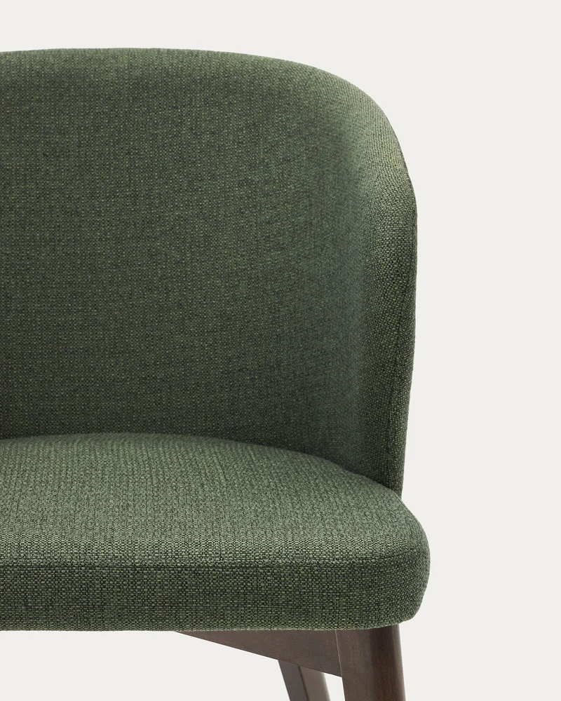 Darice chair in green chenille and solid beech wood in a walnut finish