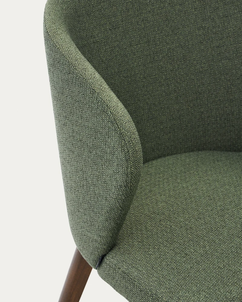 Darice chair in green chenille and solid beech wood in a walnut finish