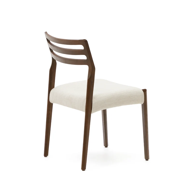 Cudia chair removable cover in beige chenille solid oak wood walnut finish FSC Mix Credit