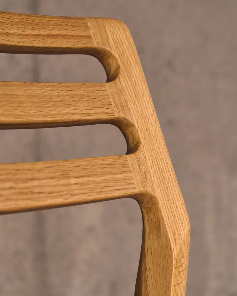 Cudia chair removable cover in beige chenille solid oak wood natural finish FSC Mix Credit