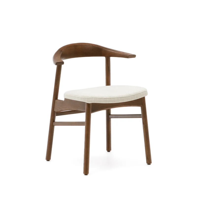 Timons chair removable cover in beige chenille solid oak wood walnut finish FSC Mix Credit