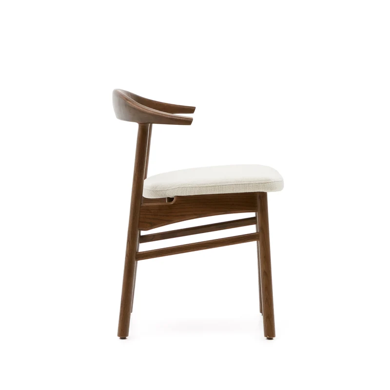 Timons chair removable cover in beige chenille solid oak wood walnut finish FSC Mix Credit