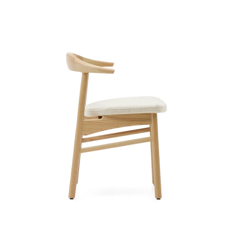 Timons chair removable cover in beige chenille solid oak wood natural finish FSC Mix Credit