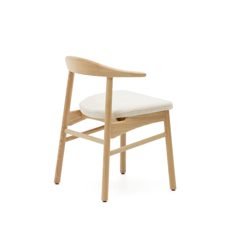Timons chair removable cover in beige chenille solid oak wood natural finish FSC Mix Credit