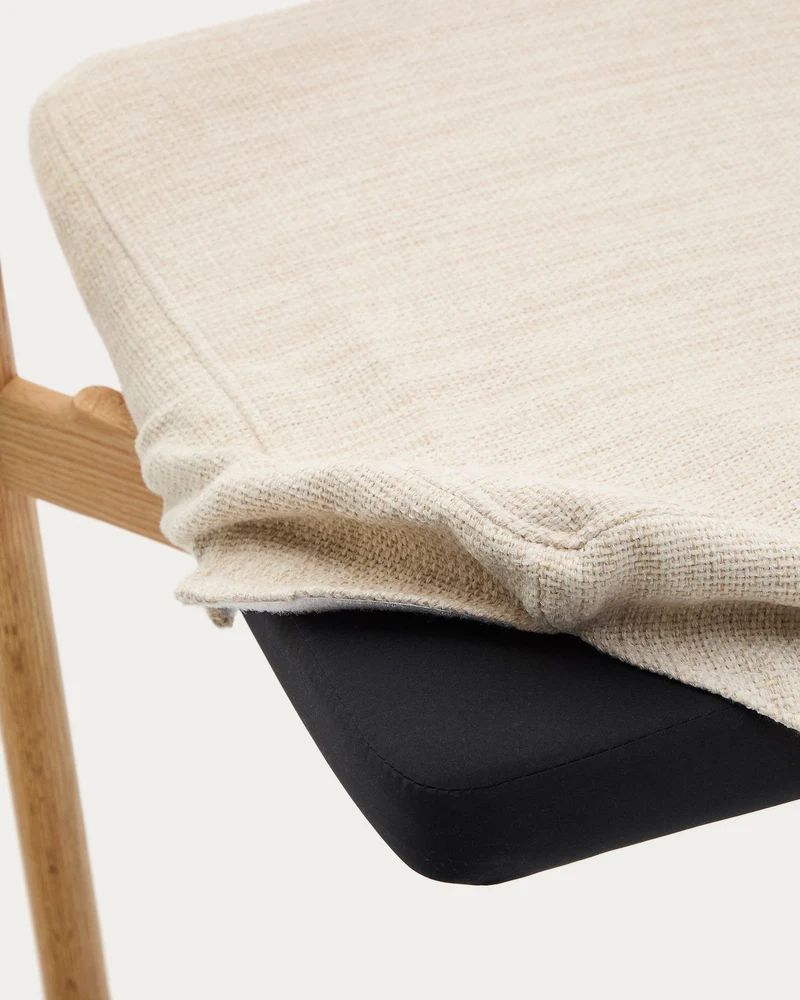Timons chair removable cover in beige chenille solid oak wood natural finish FSC Mix Credit