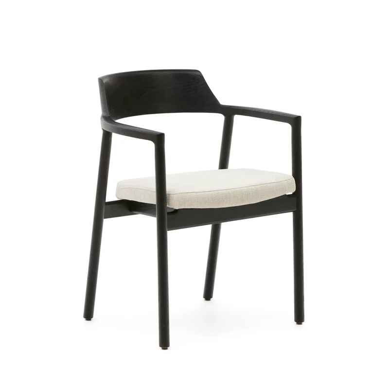 Alocs chair removable cover in beige chenille solid oak wood black finish FSC Mix Credit