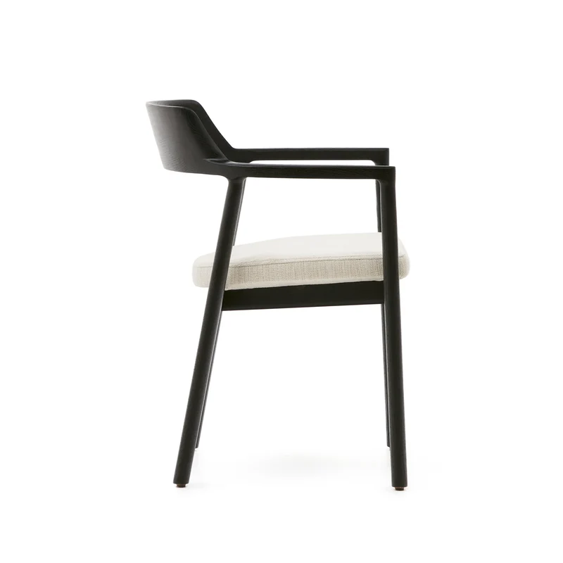 Alocs chair removable cover in beige chenille solid oak wood black finish FSC Mix Credit