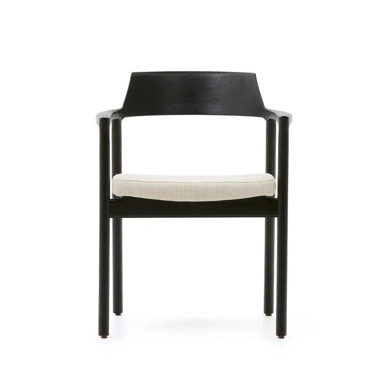Alocs chair removable cover in beige chenille solid oak wood black finish FSC Mix Credit