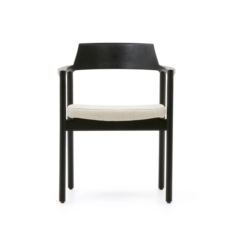 Alocs chair removable cover in beige chenille solid oak wood black finish FSC Mix Credit
