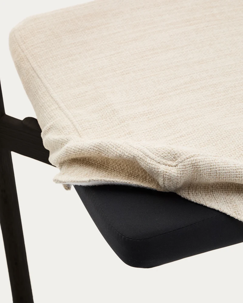 Alocs chair removable cover in beige chenille solid oak wood black finish FSC Mix Credit