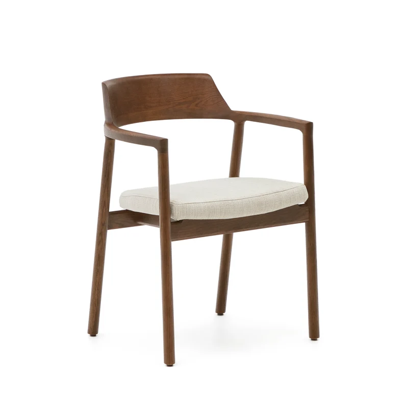 Alocs chair removable cover in beige chenille solid oak wood walnut finish FSC Mix Credit