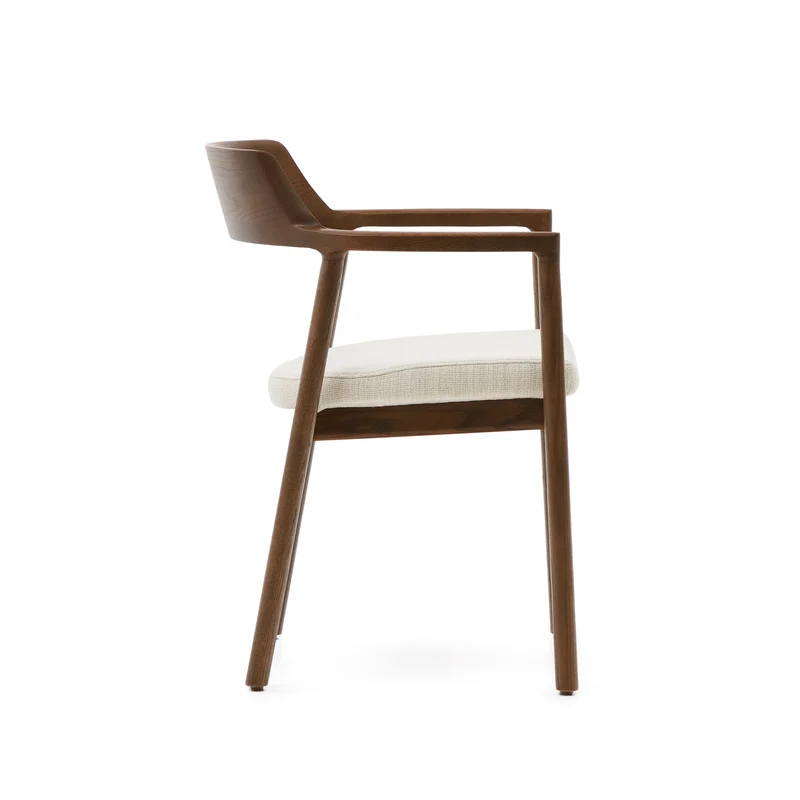 Alocs chair removable cover in beige chenille solid oak wood walnut finish FSC Mix Credit