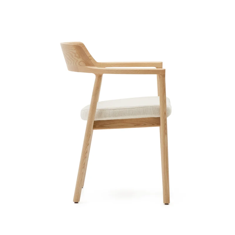 Alocs chair removable cover in beige chenille solid oak wood natural finish FSC Mix Credit