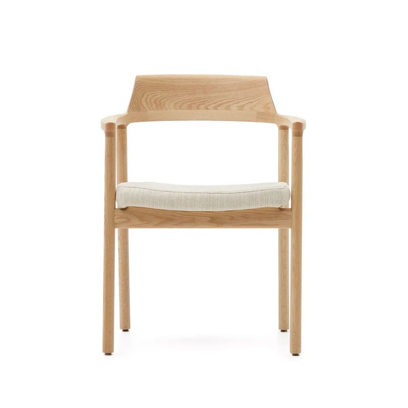 Alocs chair removable cover in beige chenille solid oak wood natural finish FSC Mix Credit