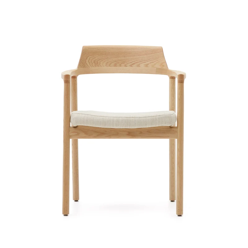 Alocs chair removable cover in beige chenille solid oak wood natural finish FSC Mix Credit