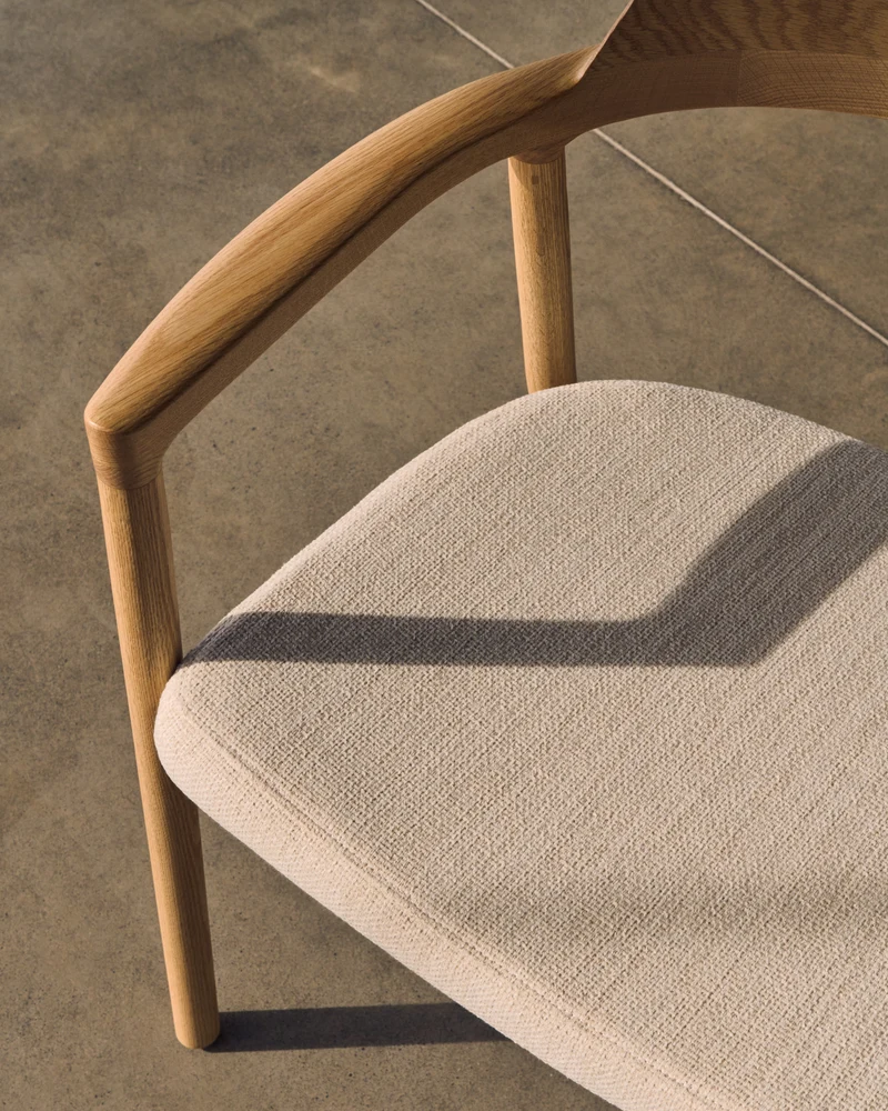 Alocs chair removable cover in beige chenille solid oak wood natural finish FSC Mix Credit