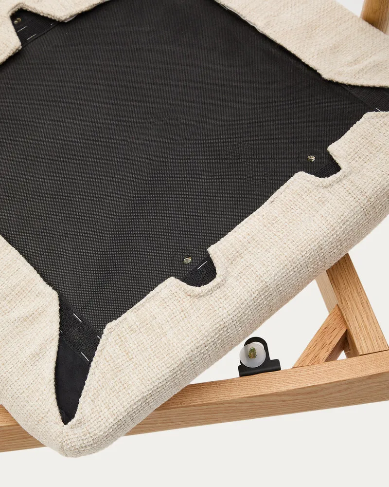 Alocs chair removable cover in beige chenille solid oak wood natural finish FSC Mix Credit