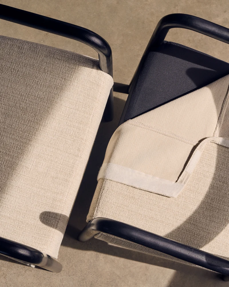 Falconera chair with a removable cover in solid oak wood with black finish FSC Mix Credit