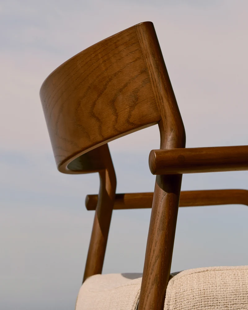 Falconera chair with a removable cover in solid oak wood with walnut finish FSC Mix Credit