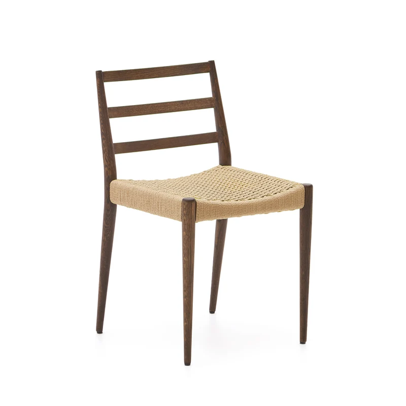 Analy chair in solid oak with walnut finish and rope seat