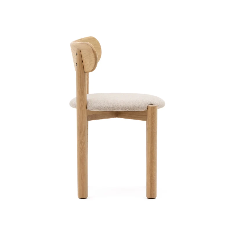 Nebai chair in beige chenille with a solid oak wood structure and natural finish FSC MIX Credit