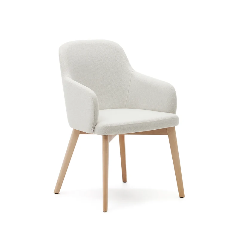 Nelida chair in beige chenille and solid beech wood in a natural finish