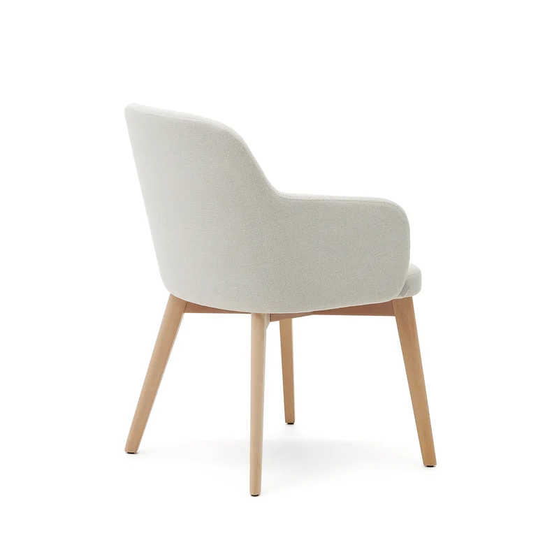 Nelida chair in beige chenille and solid beech wood in a natural finish