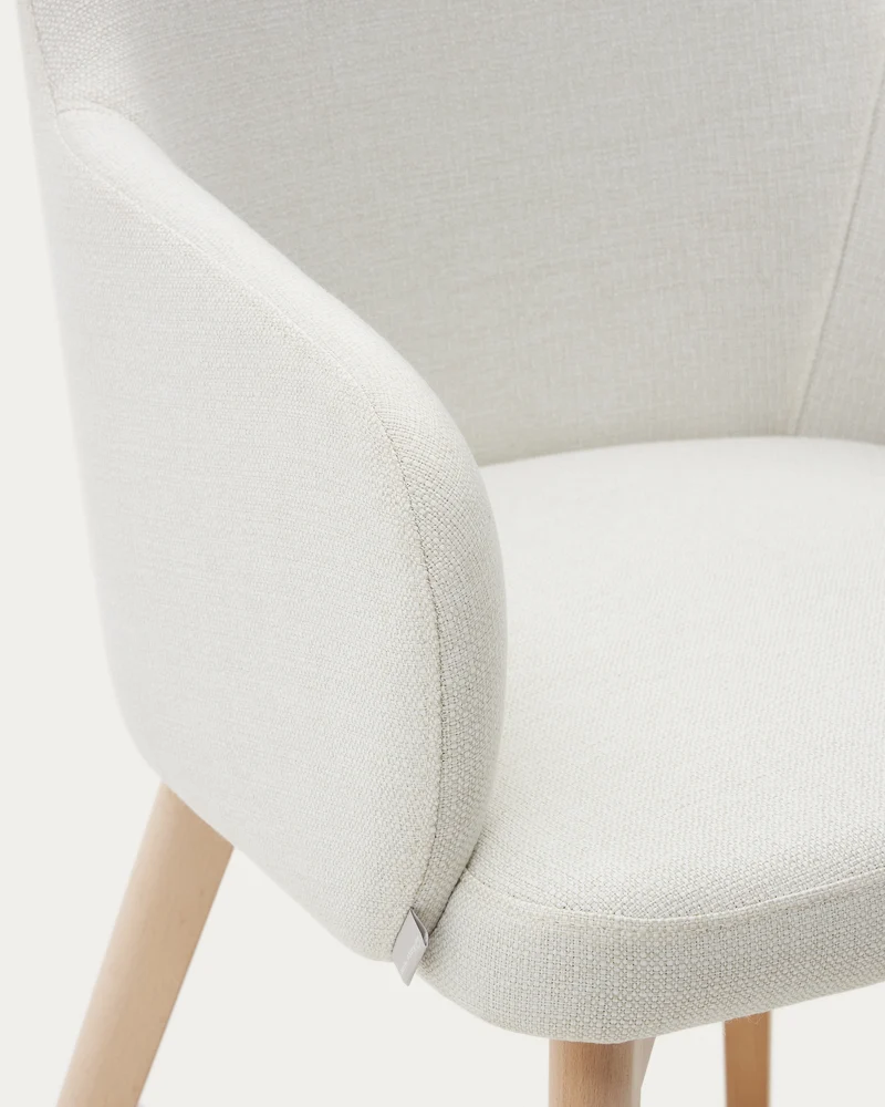 Nelida chair in beige chenille and solid beech wood in a natural finish