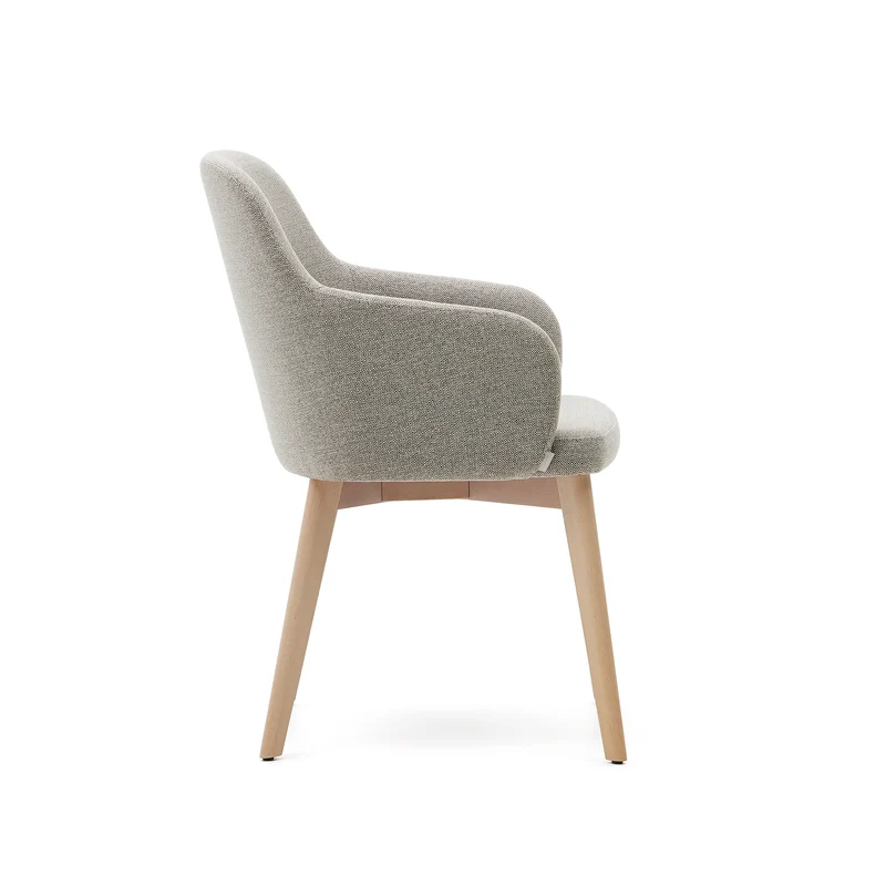 Nelida chair in brown chenille and solid beech wood in a natural finish
