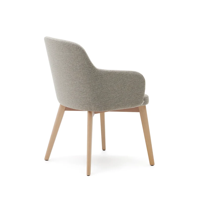 Nelida chair in brown chenille and solid beech wood in a natural finish