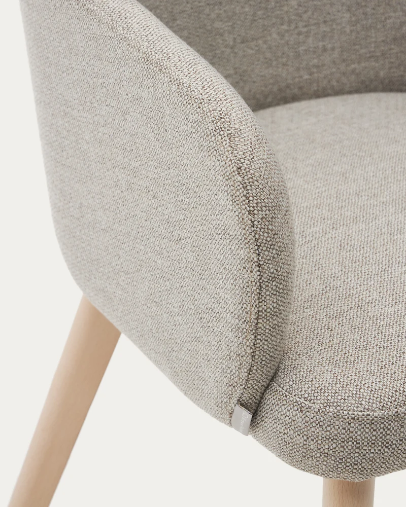 Nelida chair in brown chenille and solid beech wood in a natural finish