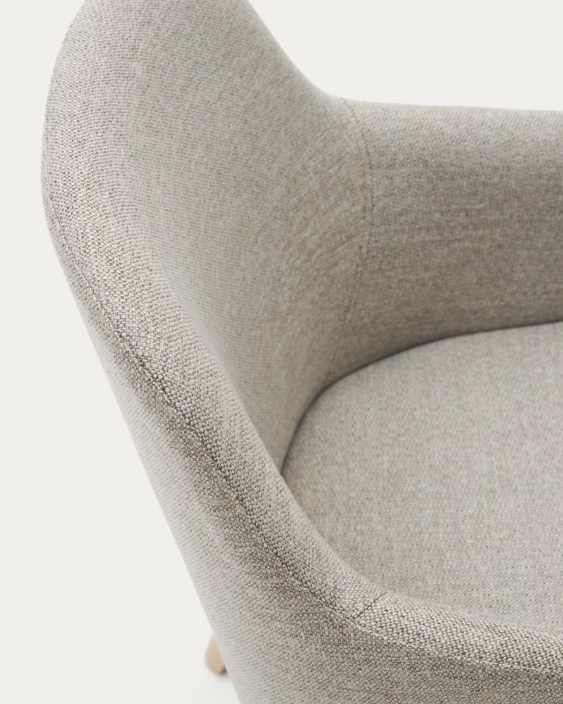 Nelida chair in brown chenille and solid beech wood in a natural finish
