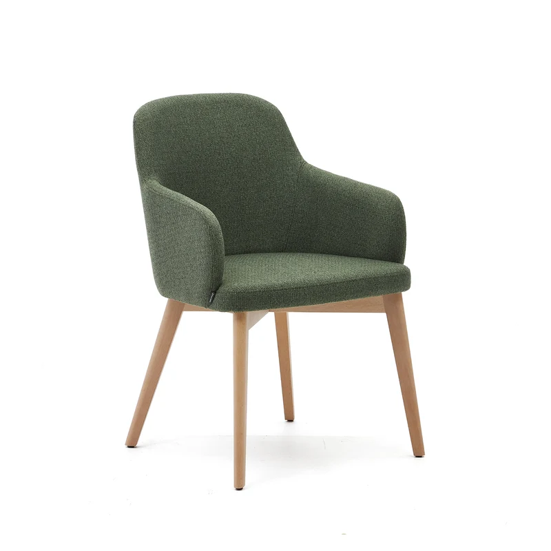 Nelida chair in green chenille and solid beech wood in a natural finish