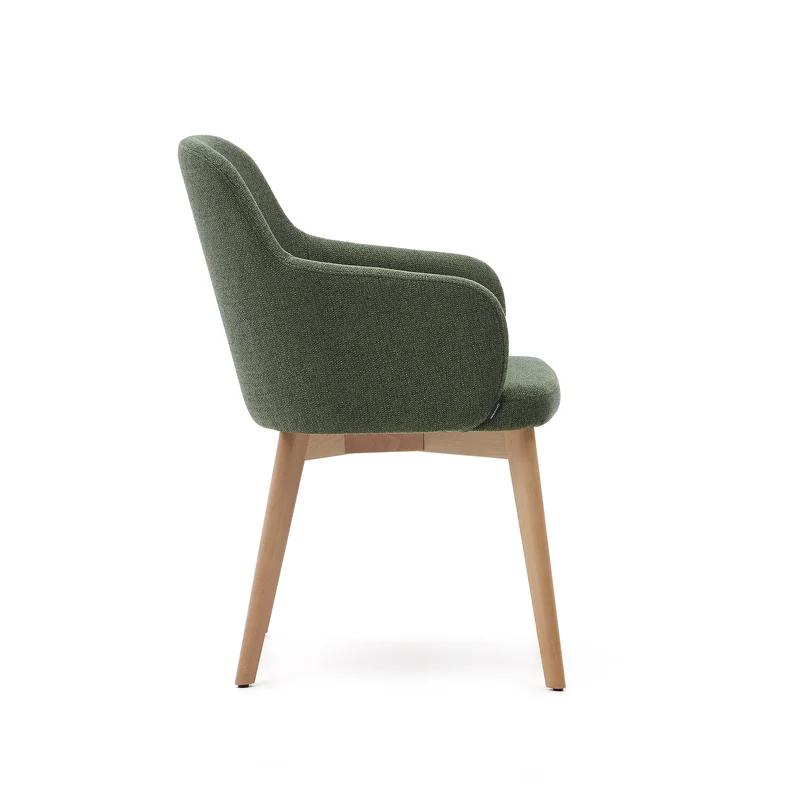 Nelida chair in green chenille and solid beech wood in a natural finish