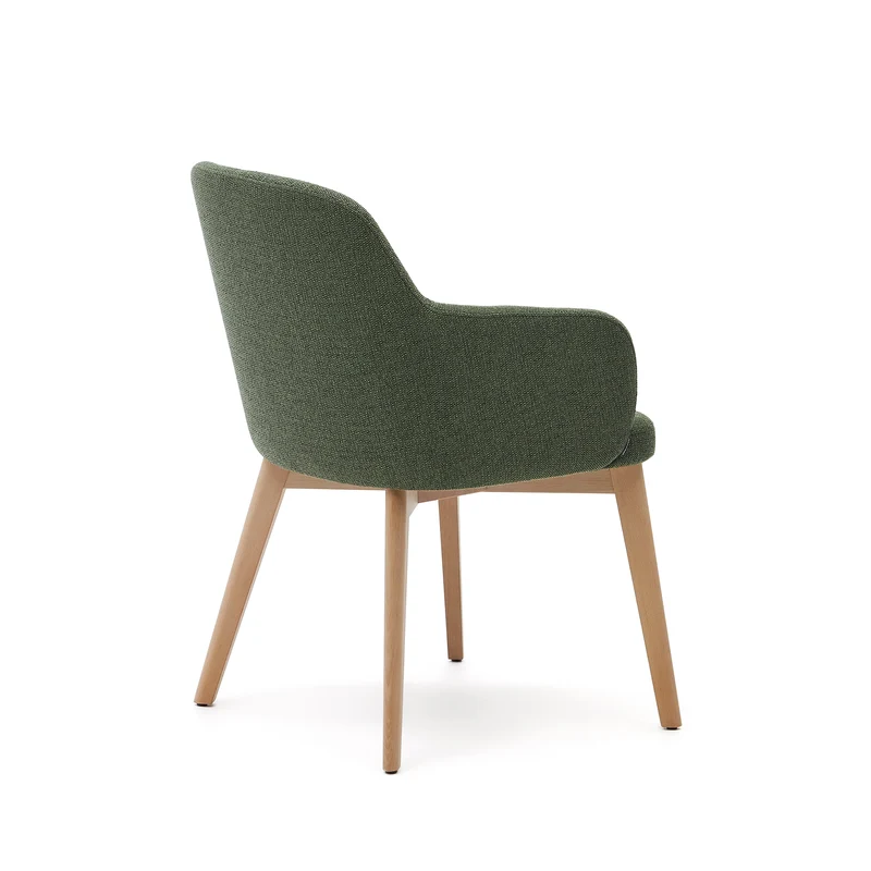 Nelida chair in green chenille and solid beech wood in a natural finish